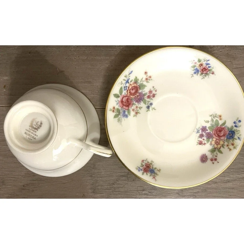 Vintage Lenox Aurora L347 Fine China Footed Cup And Saucer Set Of 8
